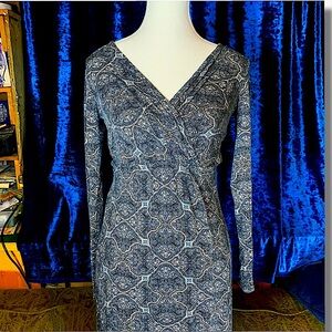 Ella Moss Black Blue and Grey Long Sleeve Maxi Dress BOHO Fall Warm Soft